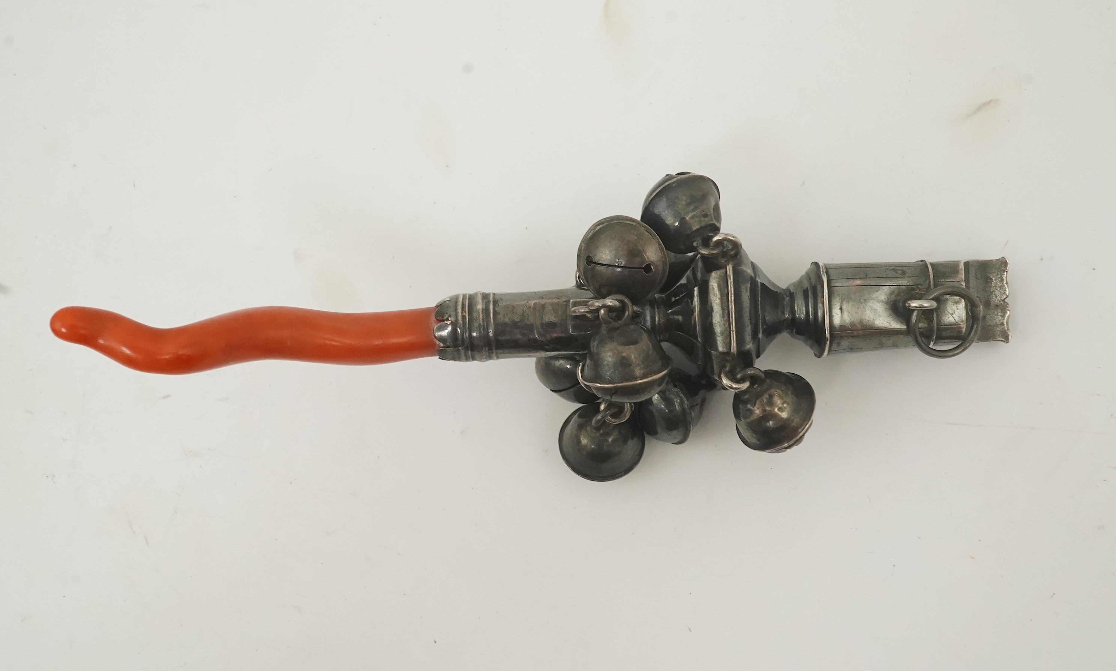 An early George III silver and coral child's rattle